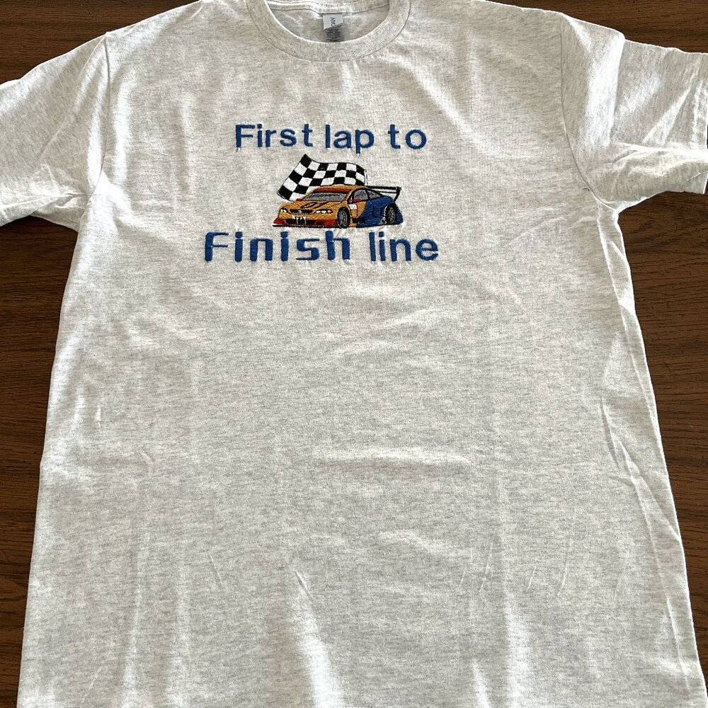 Racing T-shirt Men Size Medium Gray with Embroidery on the front.